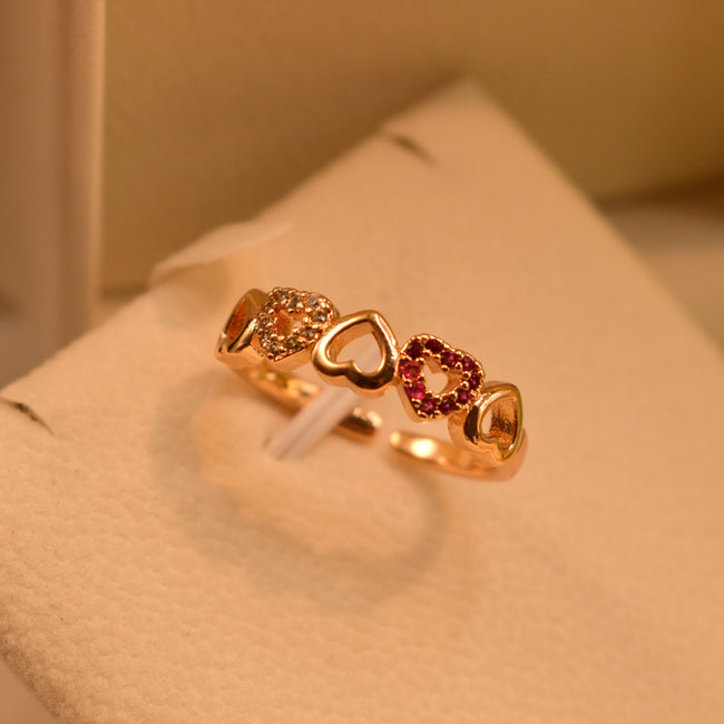 Adjustable Beautiful Hearts Real Stones Ring