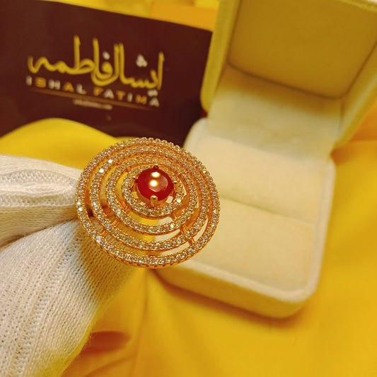 Ishal Fatima Antique Gold Plated Ring With Small Shiny Crystals