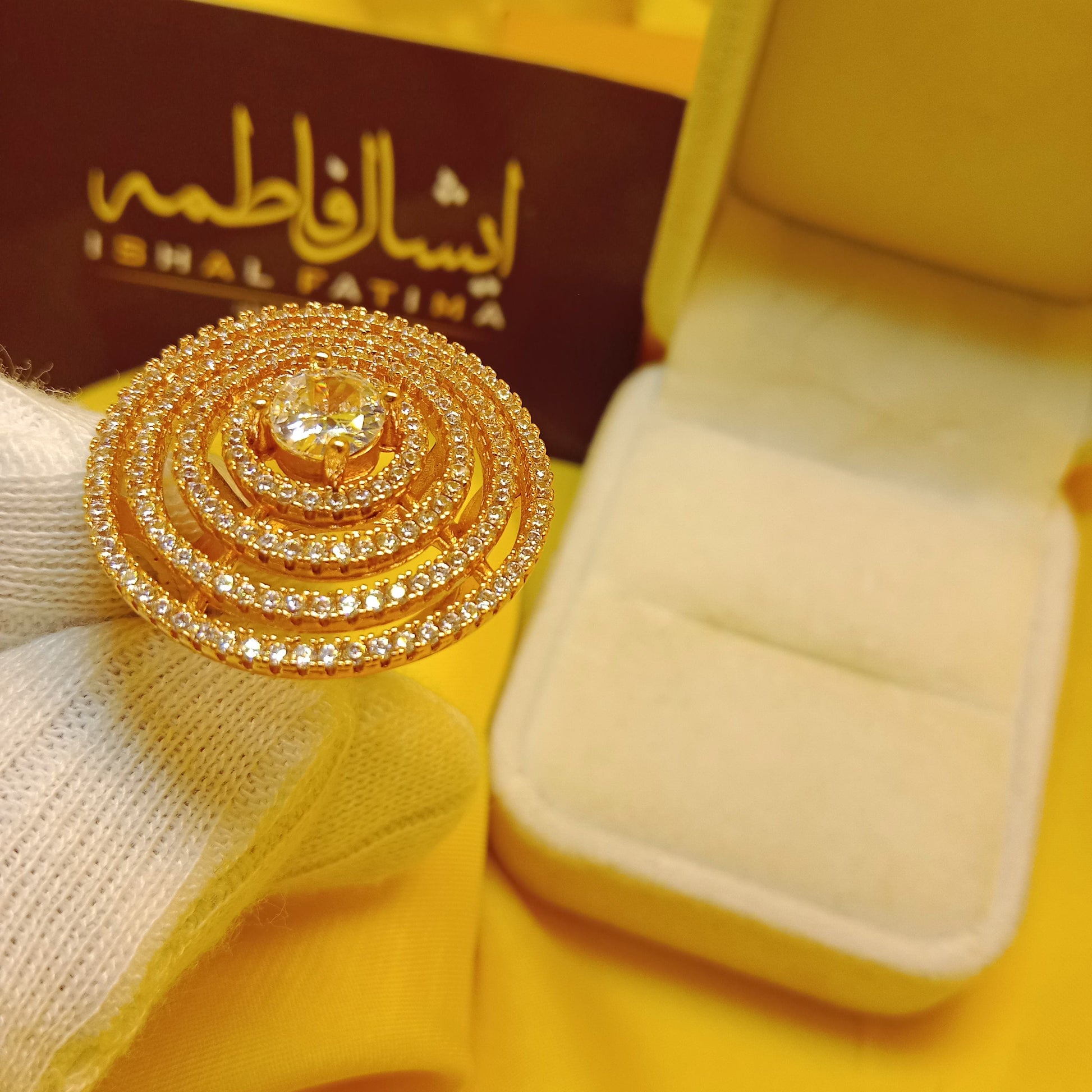 Ishal Fatima Antique Gold Plated Ring With Small Shiny Crystals