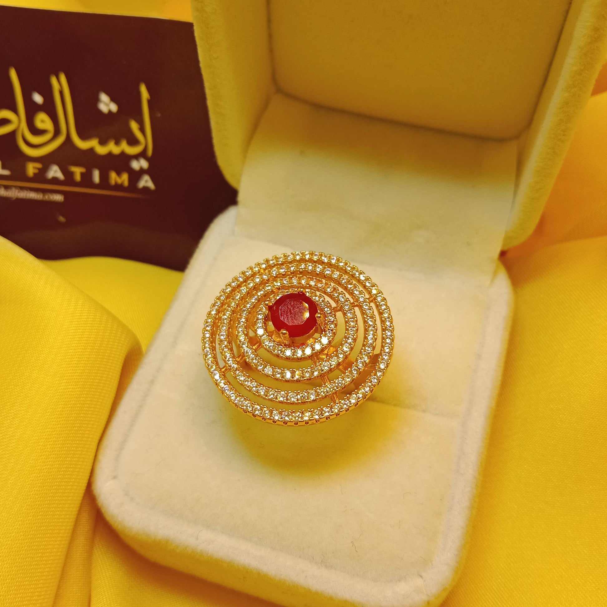 Ishal Fatima Antique Gold Plated Ring With Small Shiny Crystals