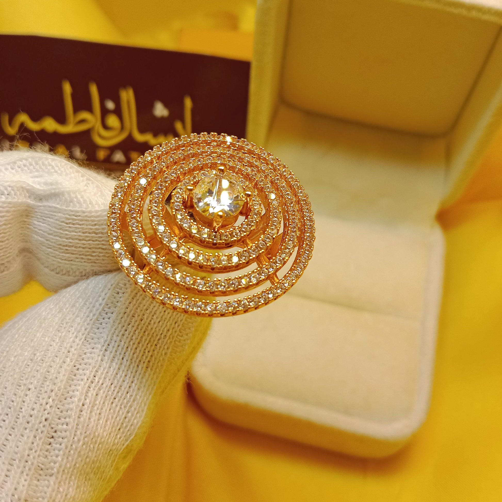 Ishal Fatima Antique Gold Plated Ring With Small Shiny Crystals