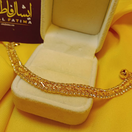 Ishal Fatima Antique Gold Plated With Small Shiny Crystals Ankle Braclet