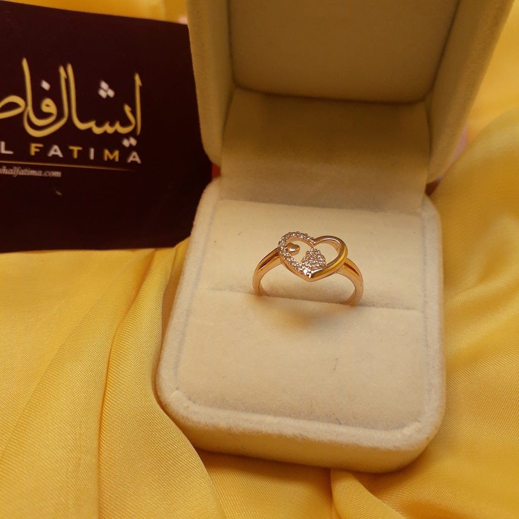 Ishal Fatima Antique Heart Golden Crystal Ring