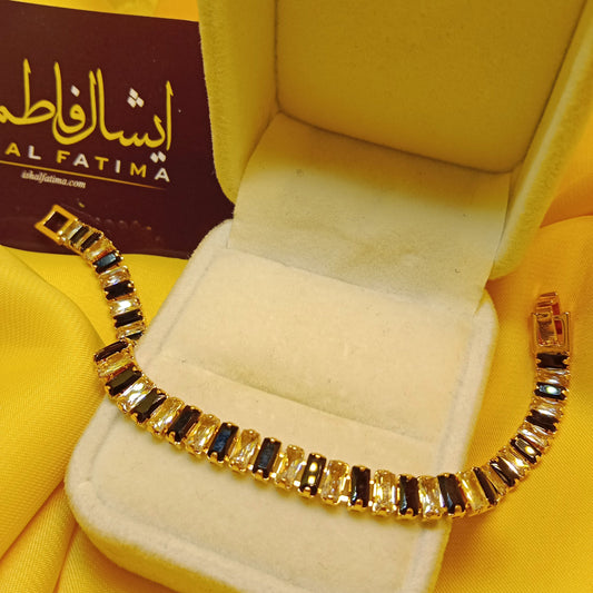 Ishal Fatima Beautiful Gold Plated With Black & White Shiny Crystals Braclet