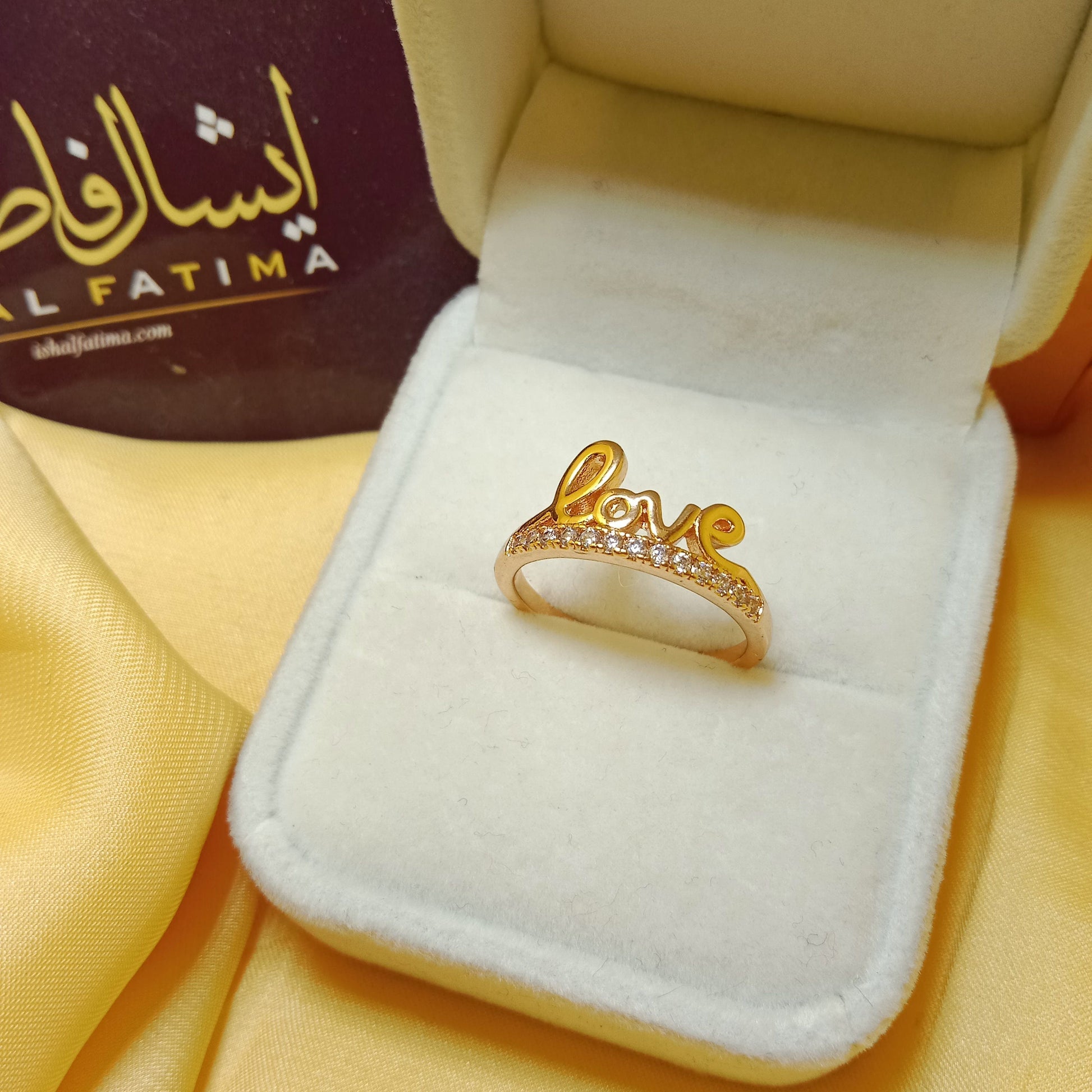 Ishal Fatima Beautiful Love Crystal Golden Ring