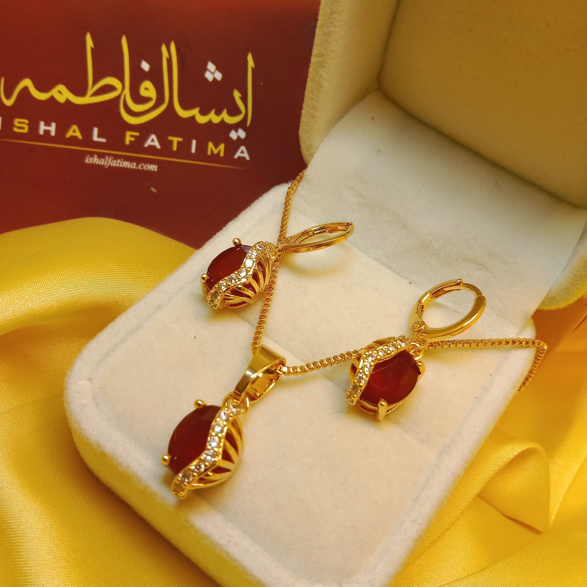 Ishal Fatima BEAUTIFUL RED STONE NECKLACE SET